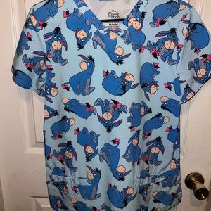 Disney Eeyore scrub Top - Light Blue and Pink